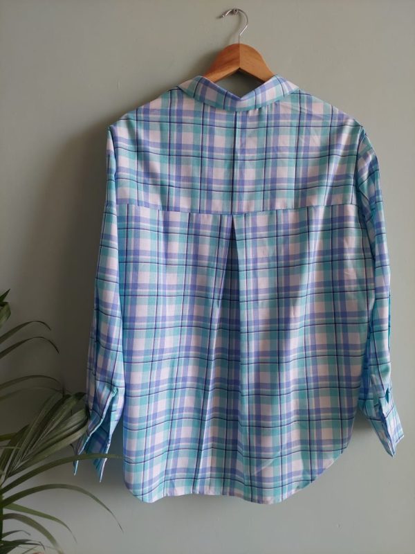 Turquoise checked cotton shirt - Image 2