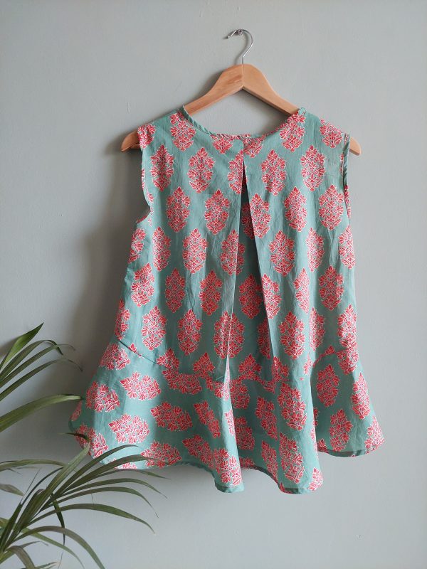 Teal printed sleeveless cotton top - Image 2