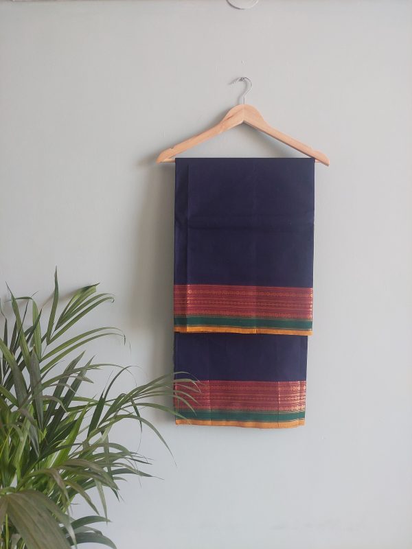 Dark Blue & Dark Pink Chettinad Cotton Saree - Image 3