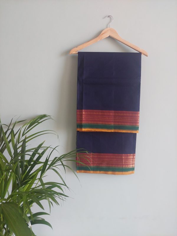 Dark Blue & Dark Pink Chettinad Cotton Saree - Image 4