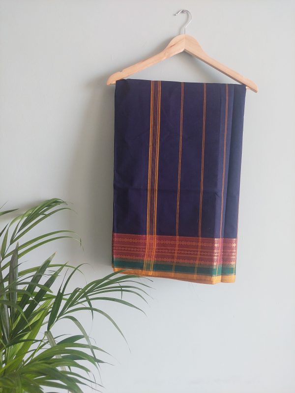 Dark Blue & Dark Pink Chettinad Cotton Saree - Image 5