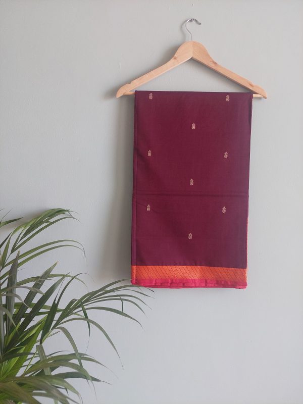 Purplish Maroon & Red Chettinad Cotton Saree - Image 2