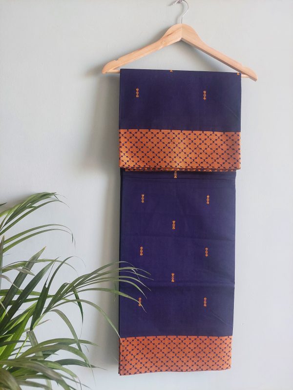 Dark Blue & Mustard Yellow Chettinad Cotton Saree