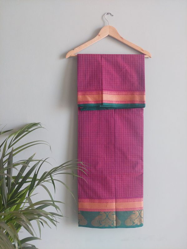 Magenta & Dark Teal Chettinad Cotton Saree