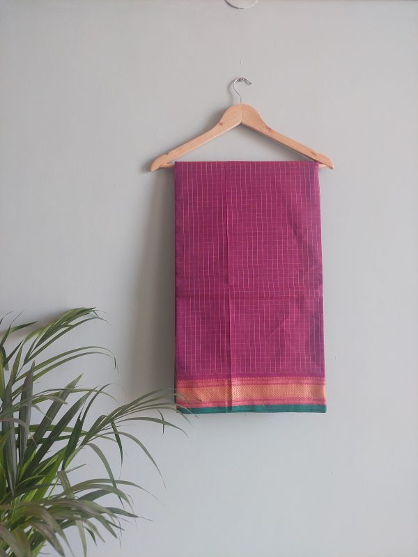 Magenta & Dark Teal Chettinad Cotton Saree - Image 2