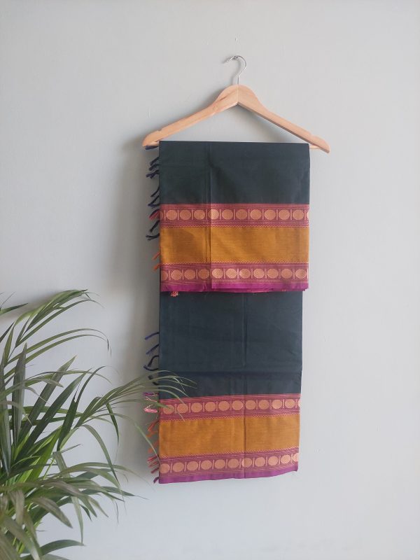 Dark Green and Mustard Yellow Handloom Cotton Saree