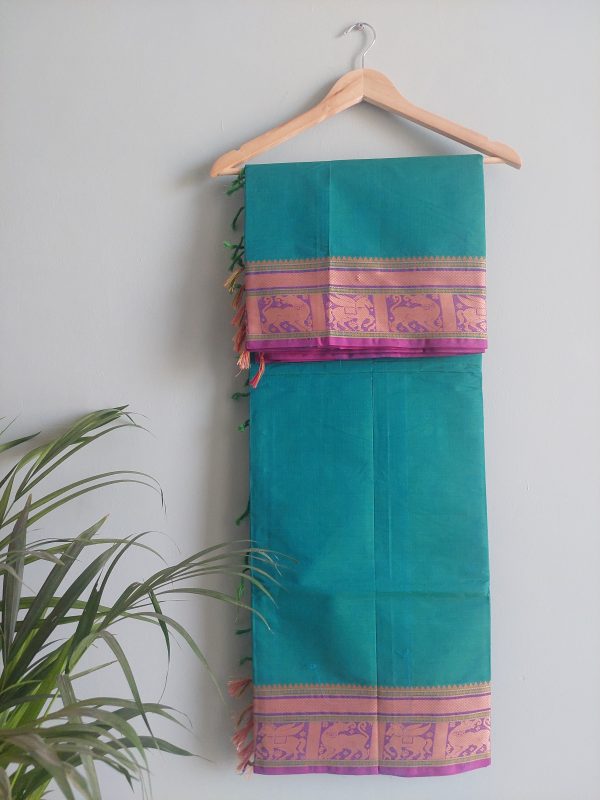 Teal & Magenta Chettinad Cotton Saree